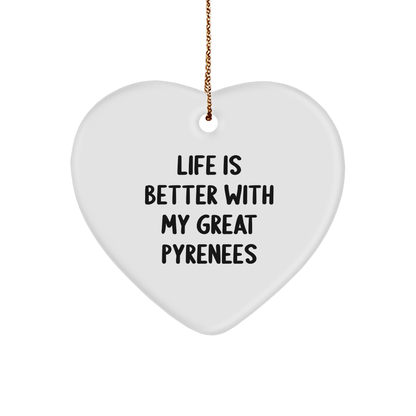 Great Pyrenees Dog Heart Ornament, Inspirational Quote, White, 2.75 inch, Gifts Christmas Unique Gifts
