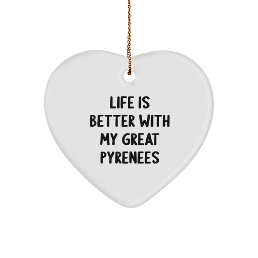 Great Pyrenees Dog Heart Ornament, Inspirational Quote, White, 2.75 inch, Gifts Christmas Unique Gifts