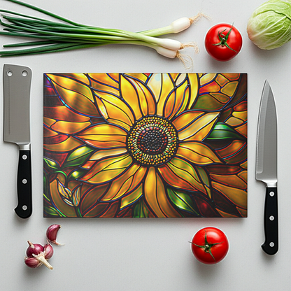 Vibrant Sunflower Glass Cutting Board, Kitchen Decor, Gift for Home Chefs, Unique Kitchen Accessories, Summer Gathering Decoration - Mallard Moon