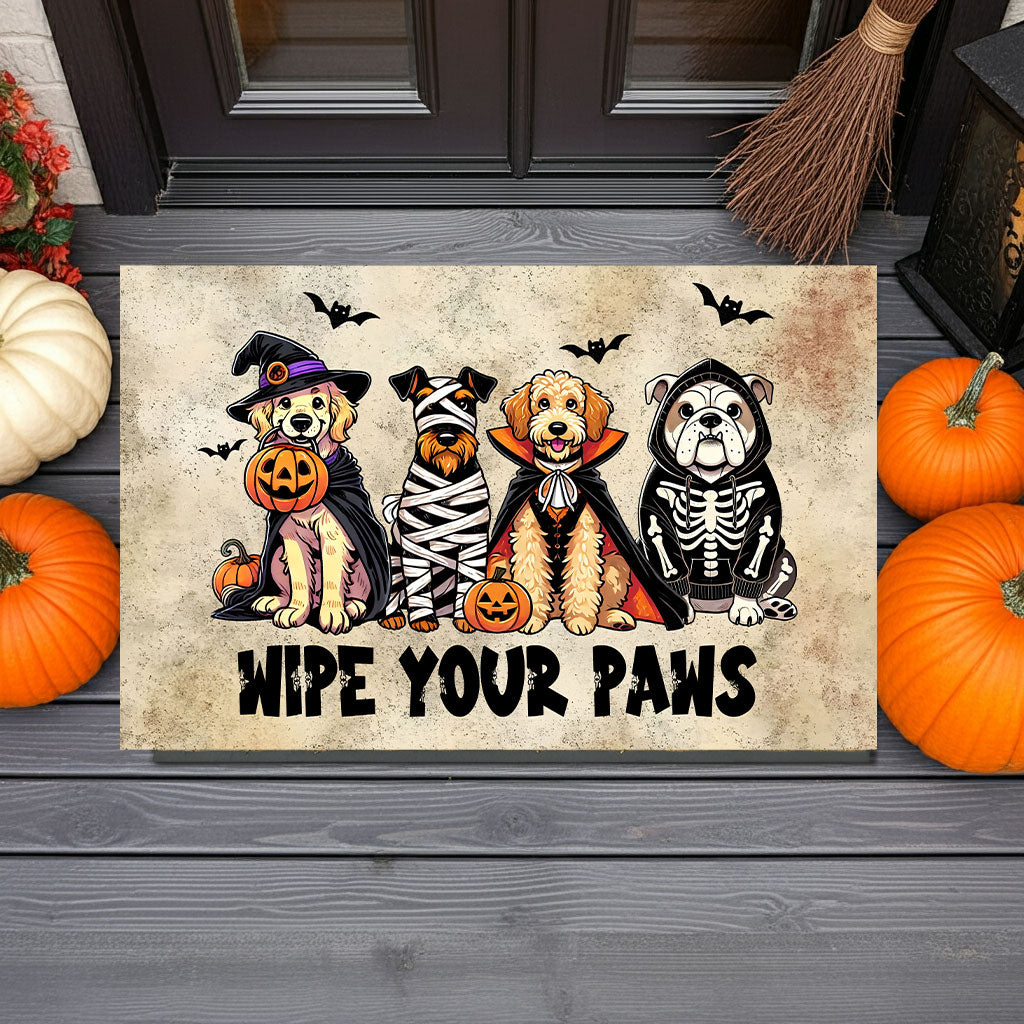 Wipe Your Paws Halloween Doormat – Cute Dogs in Costumes Welcome Mat – Funny Spooky Fall Decor for Dog Lovers - Mallard Moon