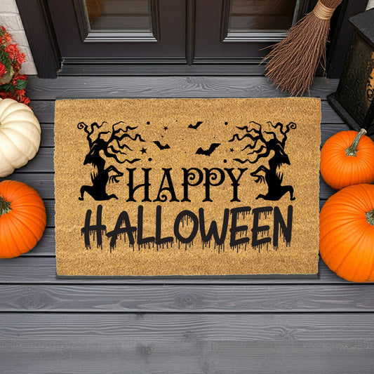Happy Halloween Doormat – Spooky Outdoor Coir Mat for Fall Porch Décor - Mallard Moon