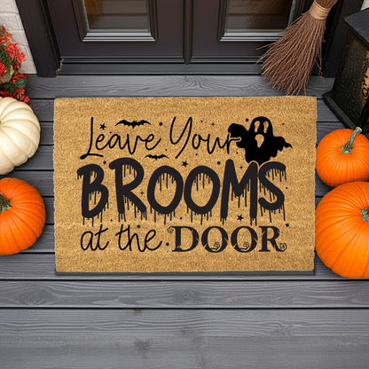 Leave Your Brooms at the Door Coir Doormat – Funny Witch Halloween Welcome Mat | Spooky Fall Front Porch Decor | Rustic Outdoor Entry Rug - Mallard Moon