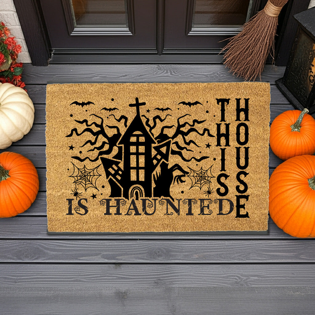 This House Is Haunted Coir Doormat – Haunted House Halloween Welcome Mat | Spooky Front Porch Decor | Rustic Fall Entryway Rug - Mallard Moon
