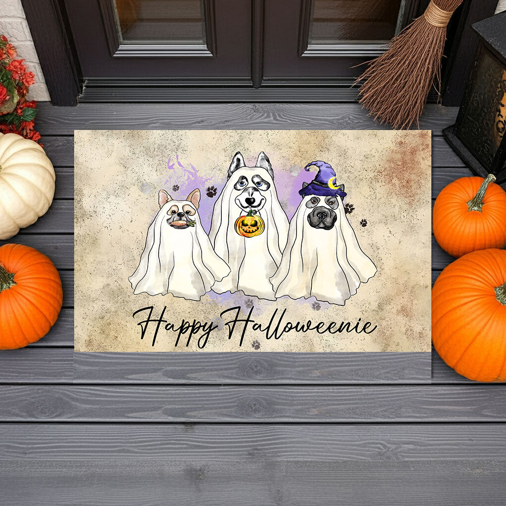 Happy Halloweenie Dog Doormat – Funny Ghost Dogs Welcome Mat – Cute Spooky Fall Décor for Dog Lovers - Mallard Moon