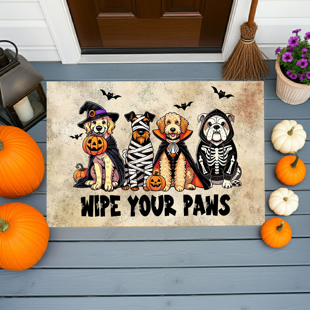 Wipe Your Paws Halloween Doormat – Cute Dogs in Costumes Welcome Mat – Funny Spooky Fall Decor for Dog Lovers - Mallard Moon