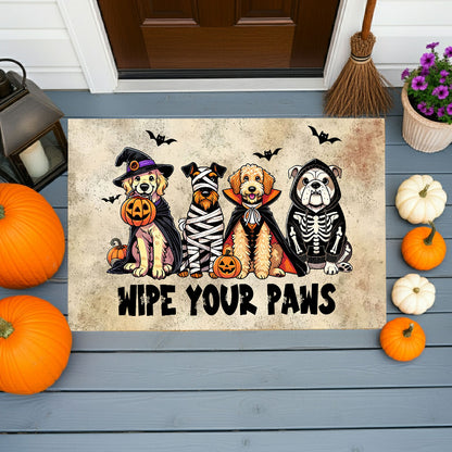Wipe Your Paws Halloween Doormat – Cute Dogs in Costumes Welcome Mat – Funny Spooky Fall Decor for Dog Lovers - Mallard Moon