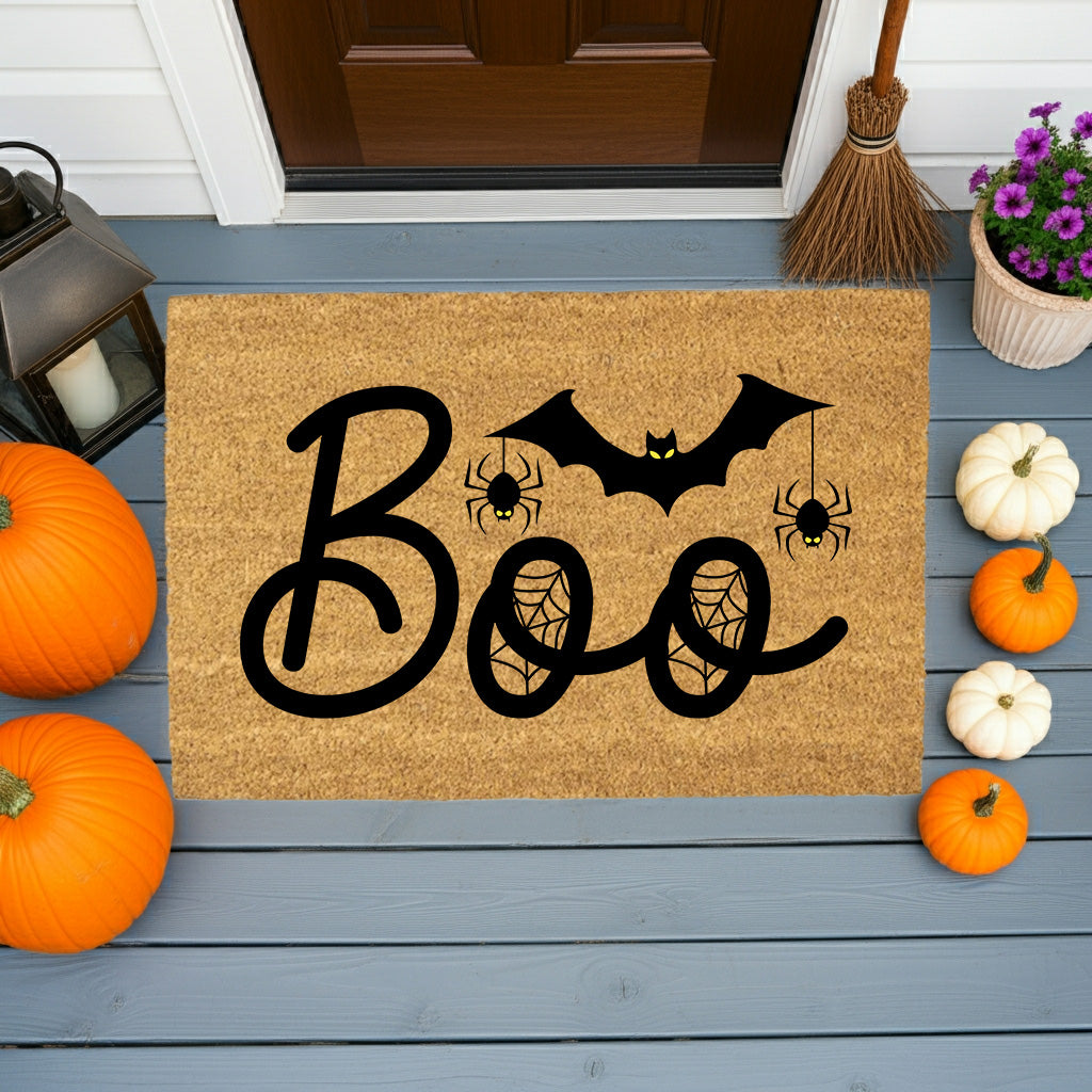 Boo Halloween Doormat – Spider & Bat Outdoor Coir Mat for Porch Décor - Mallard Moon