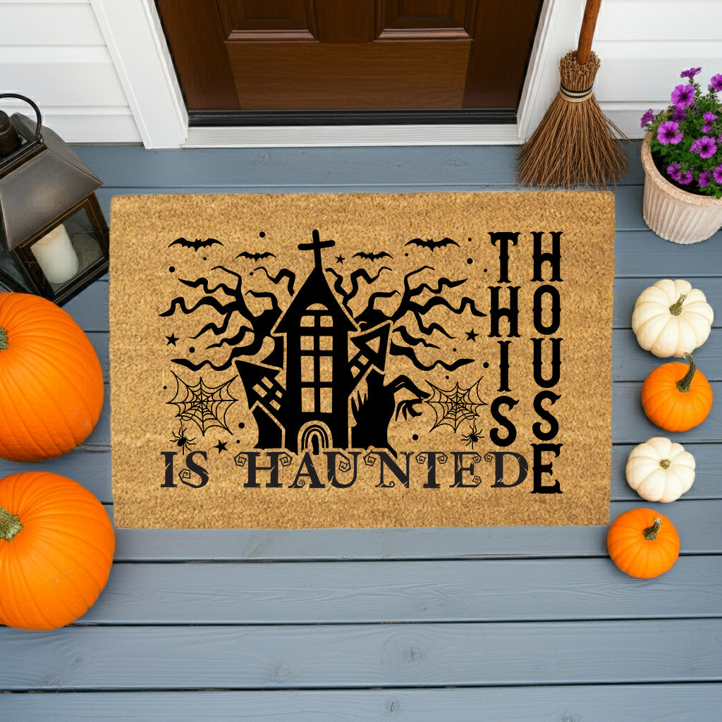This House Is Haunted Coir Doormat – Haunted House Halloween Welcome Mat | Spooky Front Porch Decor | Rustic Fall Entryway Rug - Mallard Moon