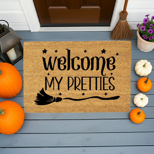 Welcome My Pretties Coir Doormat – Witchy Halloween Welcome Mat | Funny Front Porch Decor | Rustic Fall Entryway Rug - Mallard Moon