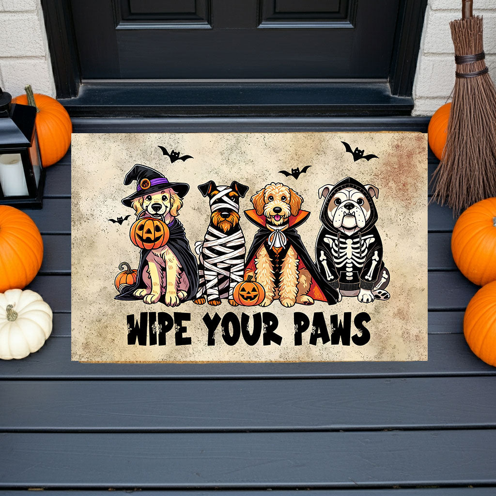 Wipe Your Paws Halloween Doormat – Cute Dogs in Costumes Welcome Mat – Funny Spooky Fall Decor for Dog Lovers - Mallard Moon