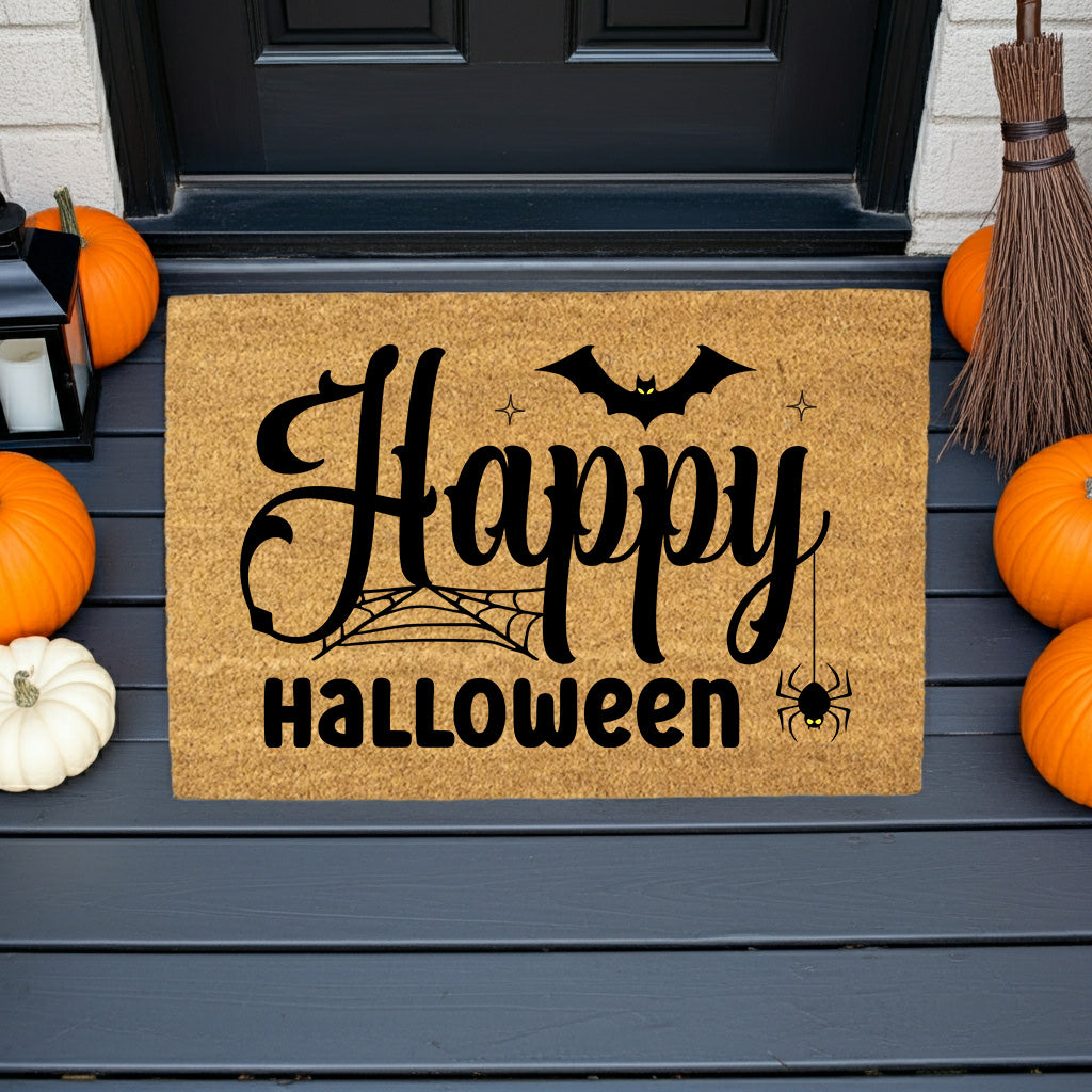 Happy Halloween Doormat – Spider & Bat Outdoor Coir Mat for Porch Décor - Mallard Moon