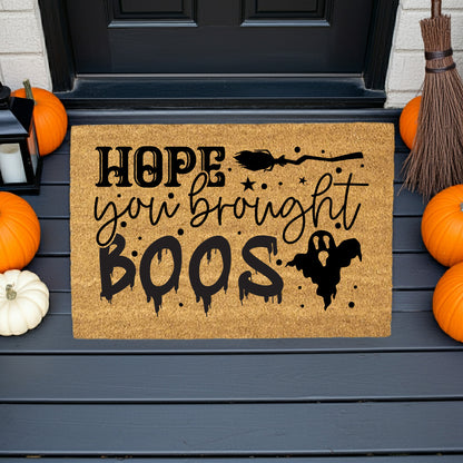 Hope You Brought Boos Halloween Coir Doormat – Funny Ghost and Witch Themed Entryway Mat | Spooky Front Porch Decor | Trick or Treat Welcome Mat - Mallard Moon