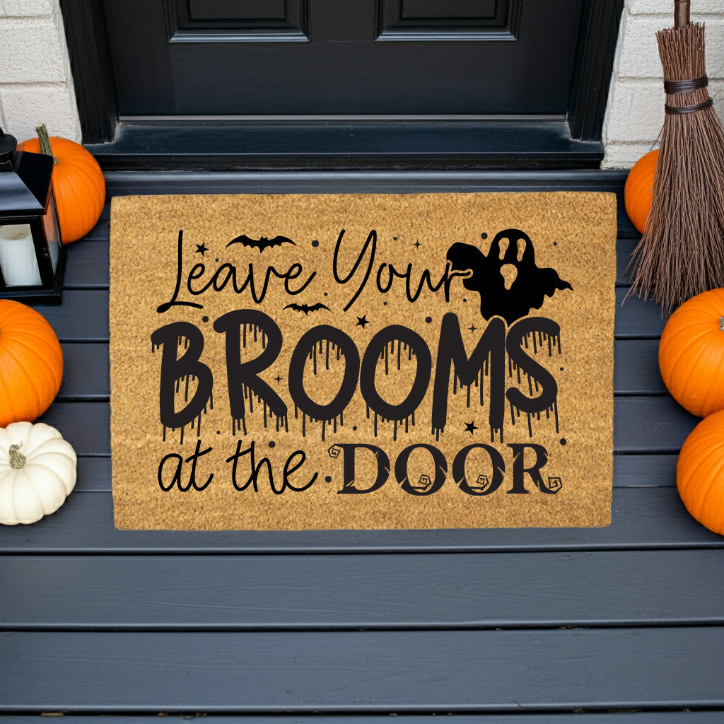 Leave Your Brooms at the Door Coir Doormat – Funny Witch Halloween Welcome Mat | Spooky Fall Front Porch Decor | Rustic Outdoor Entry Rug - Mallard Moon