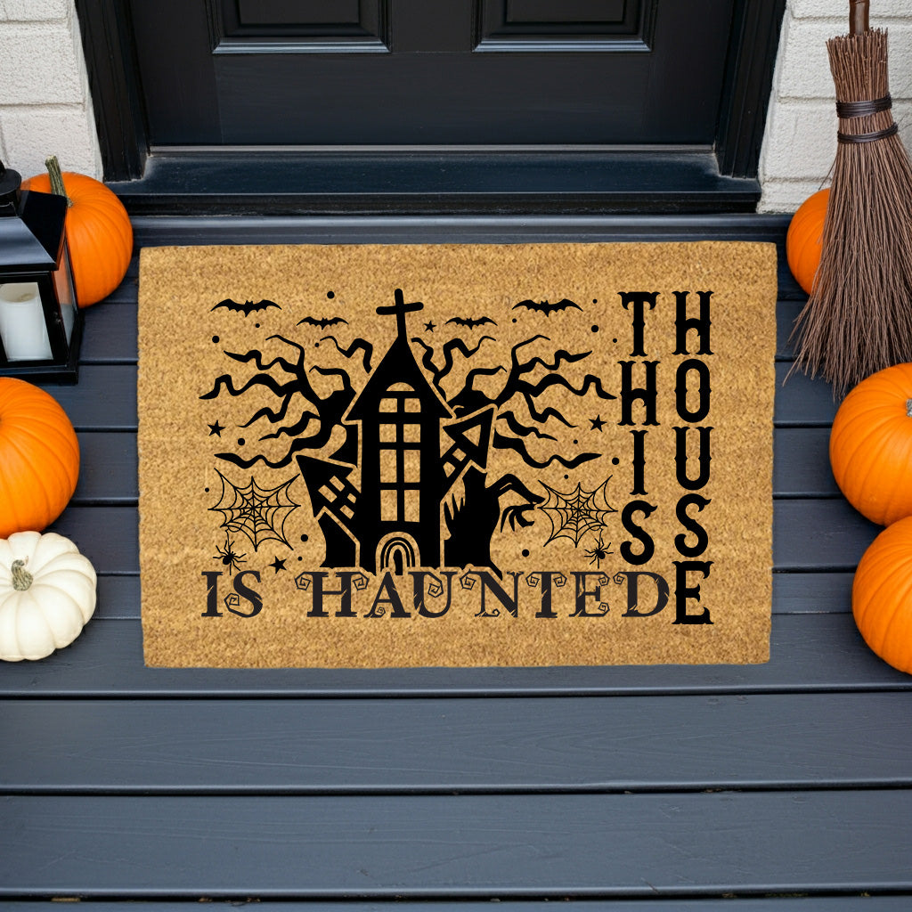 This House Is Haunted Coir Doormat – Haunted House Halloween Welcome Mat | Spooky Front Porch Decor | Rustic Fall Entryway Rug - Mallard Moon