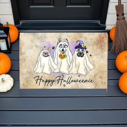 Happy Halloweenie Dog Doormat – Funny Ghost Dogs Welcome Mat – Cute Spooky Fall Décor for Dog Lovers - Mallard Moon