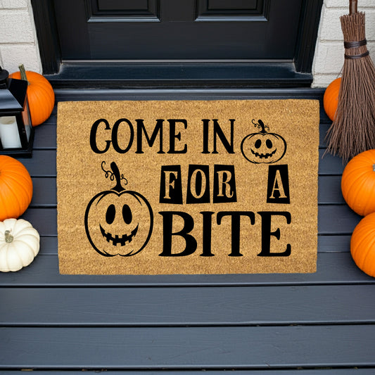 Come In for a Bite Doormat – Funny Pumpkin Halloween Outdoor Coir Mat - Mallard Moon
