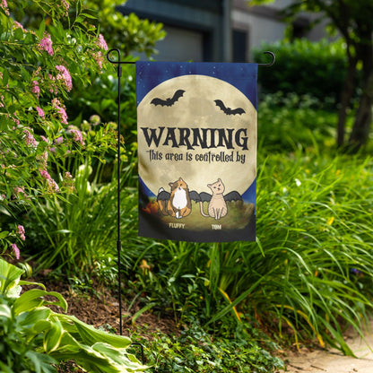 Halloween Cat Personalized Garden Flag - Warning This Area Is Controlled by Cats - Mallard Moon Gift Shop