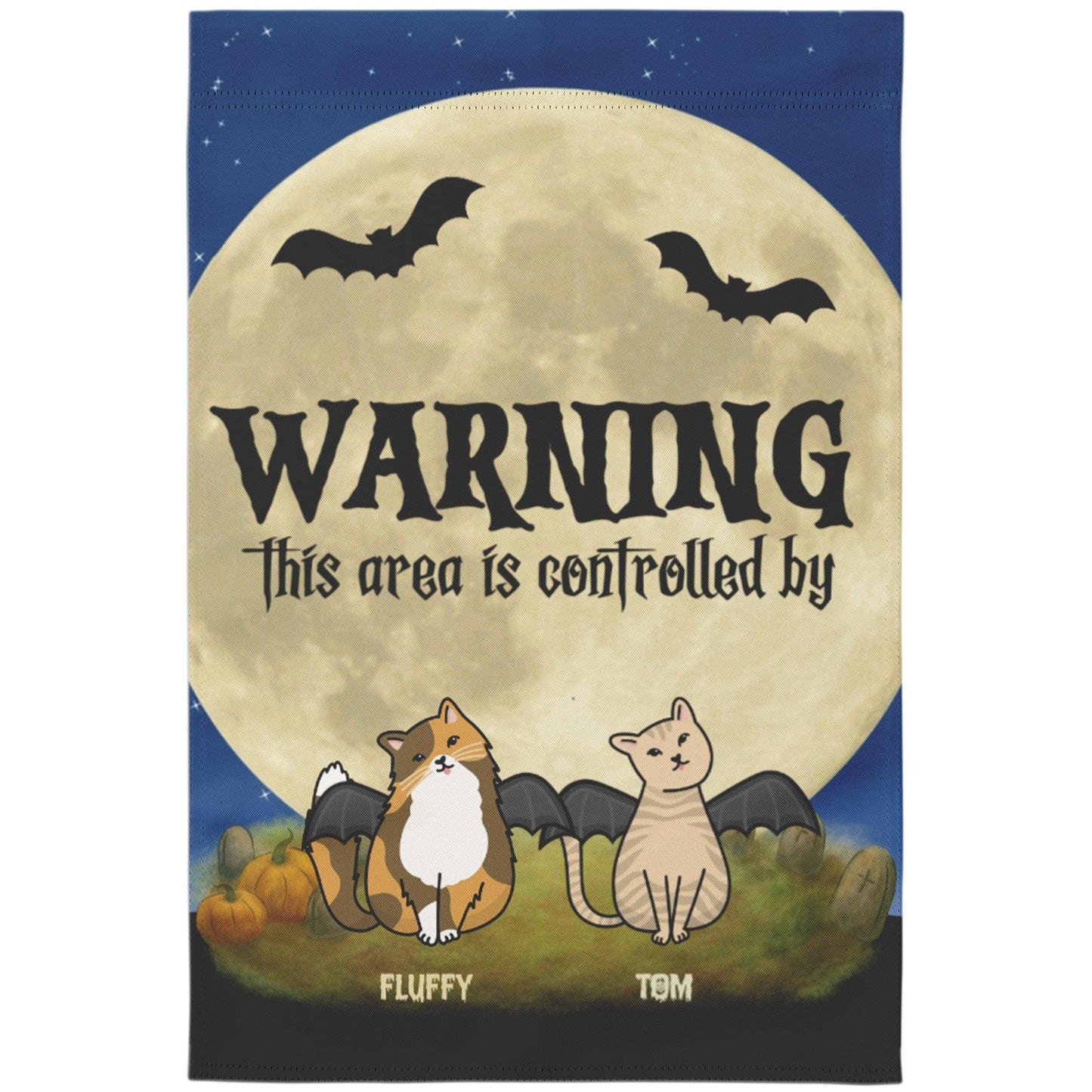 Halloween Cat Personalized Garden Flag - Warning This Area Is Controlled by Cats - Mallard Moon Gift Shop