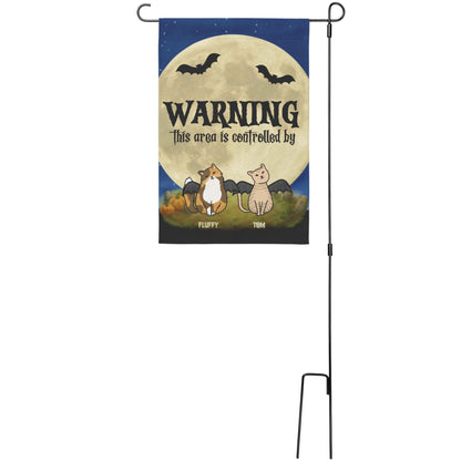 Halloween Cat Personalized Garden Flag - Warning This Area Is Controlled by Cats - Mallard Moon Gift Shop