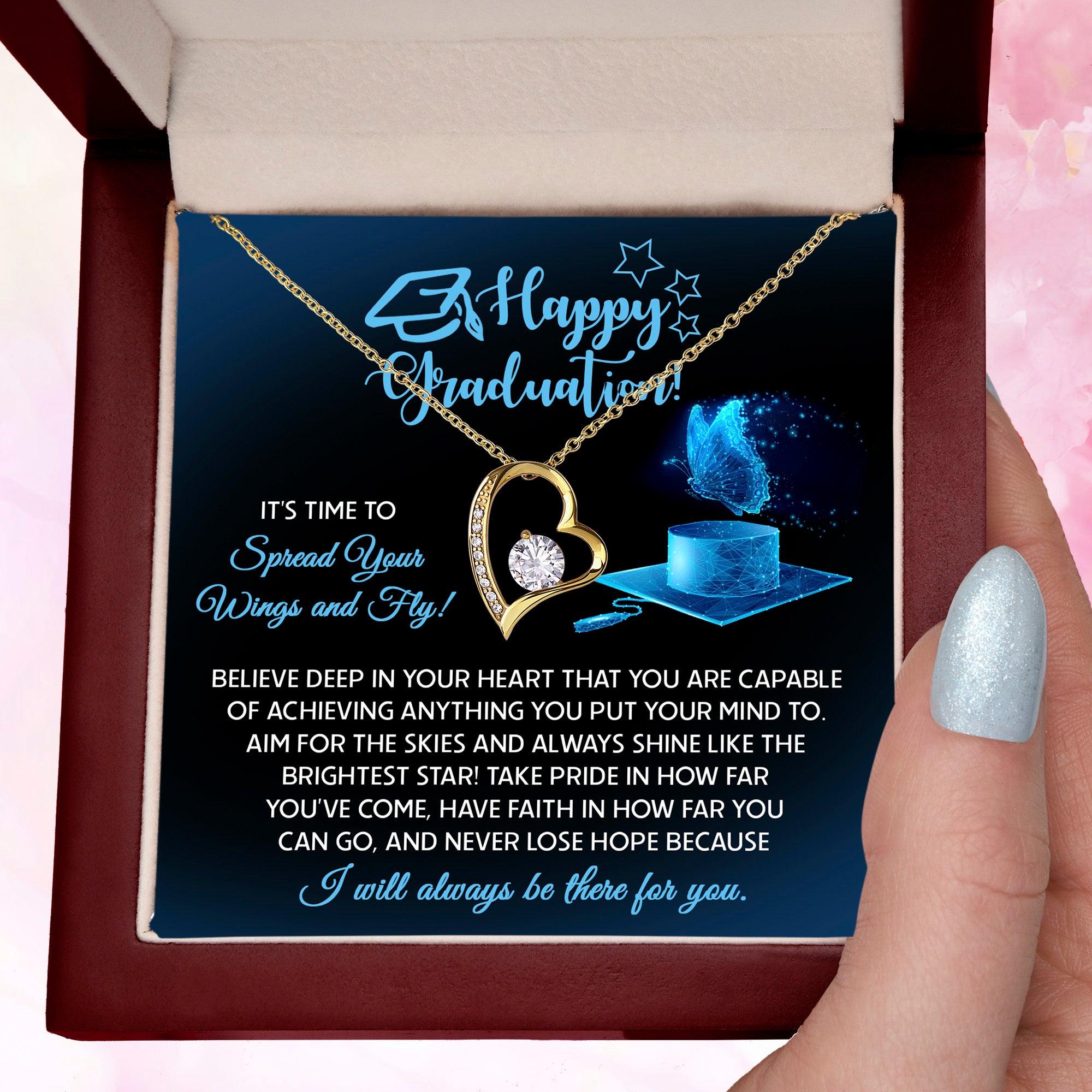 Graduation Gift for Her Spread Your Wings and Fly Forever Love Heart Pendant Necklace with Gift Box - Mallard Moon Gift Shop