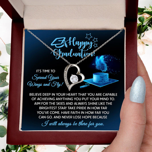 Graduation Gift for Her Spread Your Wings and Fly Forever Love Heart Pendant Necklace with Gift Box - Mallard Moon Gift Shop