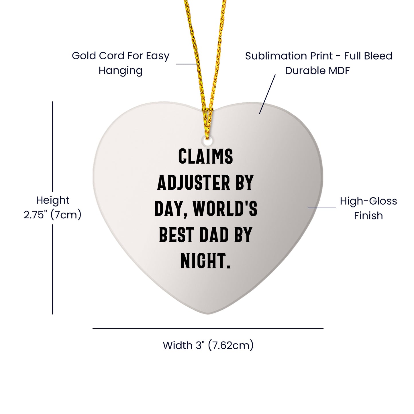 Claims Adjuster Heart Ornament, Funny Quote, Gifts from Men to Claims Adjuster, for Christmas - Mallard Moon