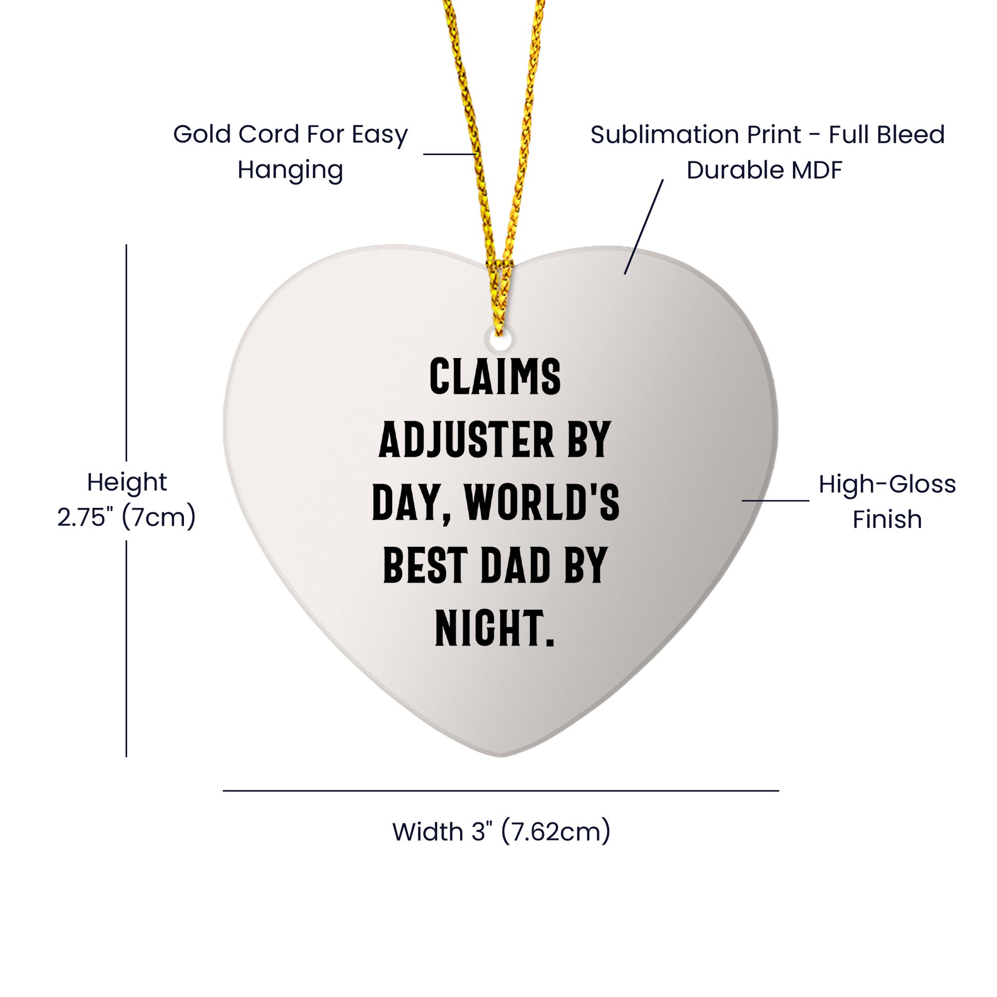 Claims Adjuster Heart Ornament, Funny Quote, Gifts from Men to Claims Adjuster, for Christmas - Mallard Moon