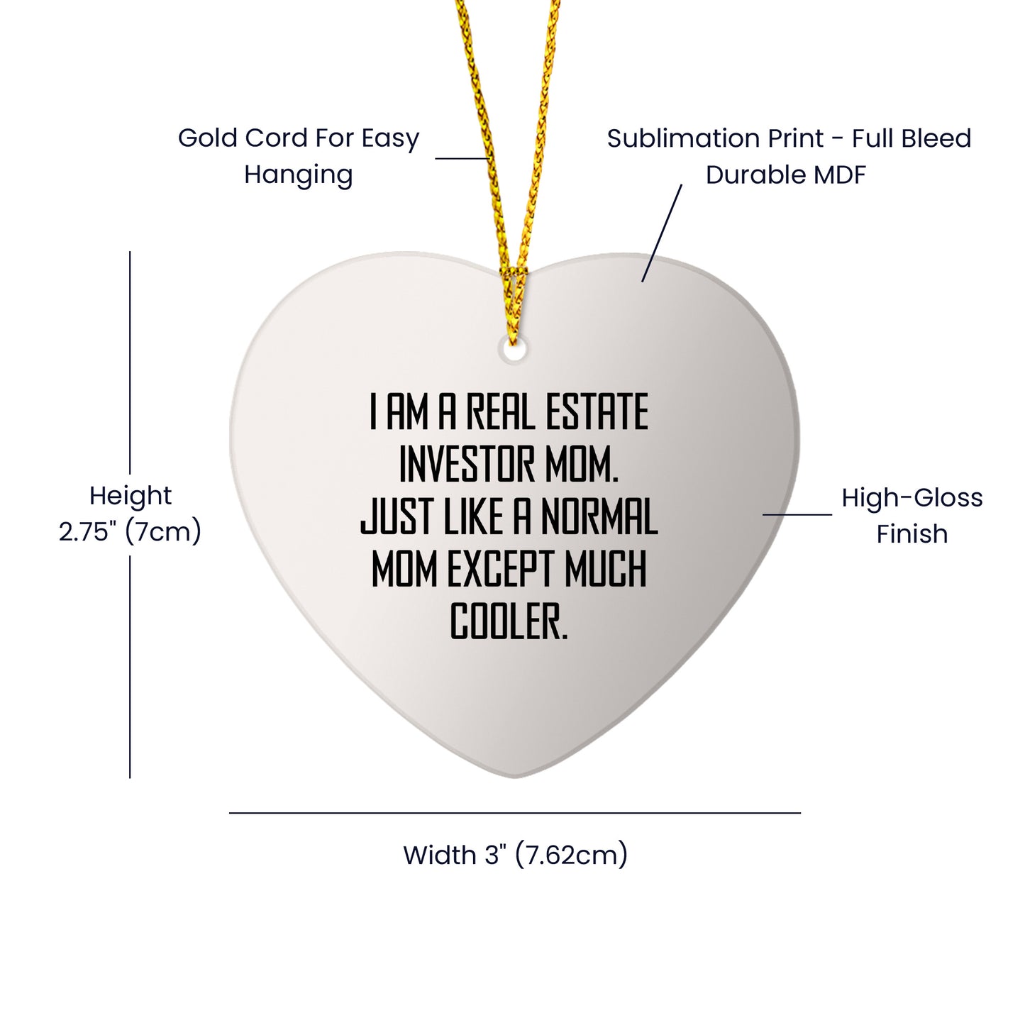 Real Estate Investor Mom's Cool Heart Ornament Gifts for Family - Funny Quote Christmas Decor - Mallard Moon