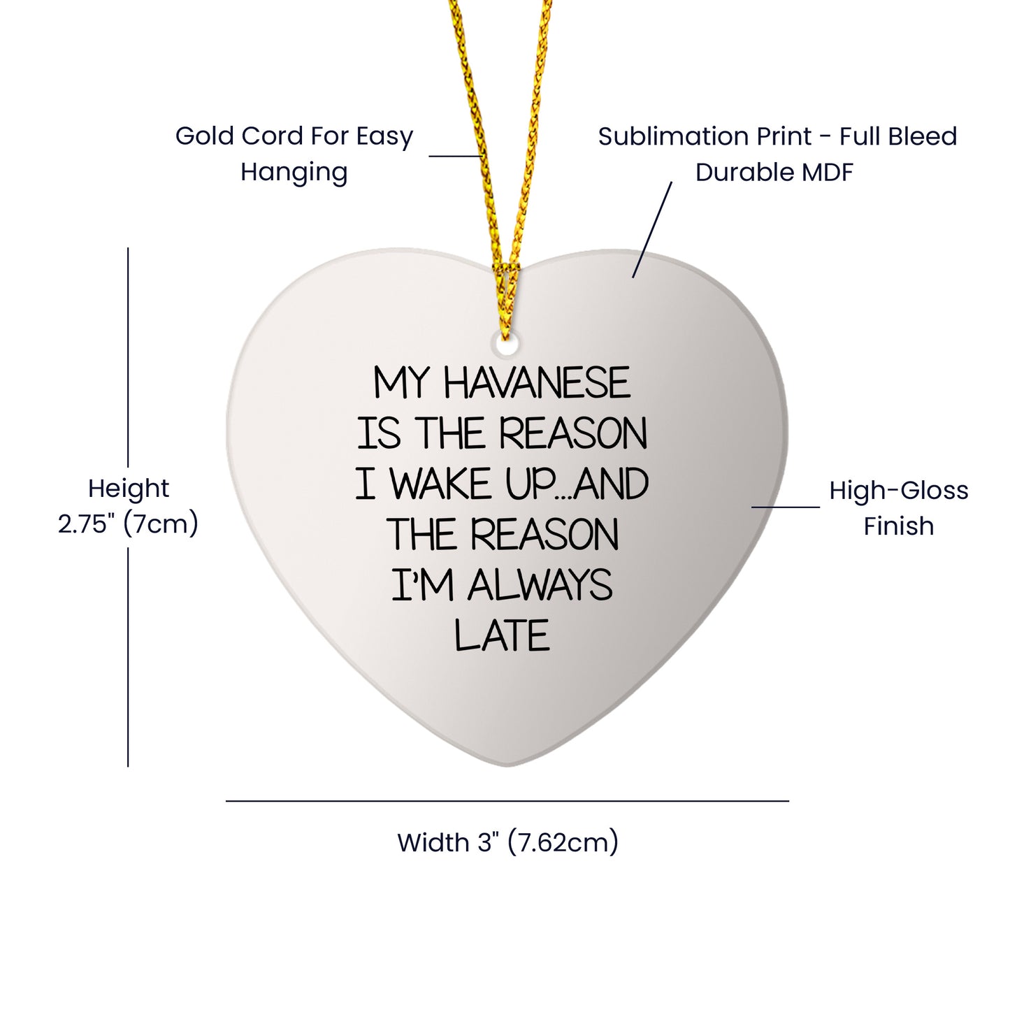 Havanese Dog Lovers Heart Ornament with Funny Quote, Christmas Unique Gifts