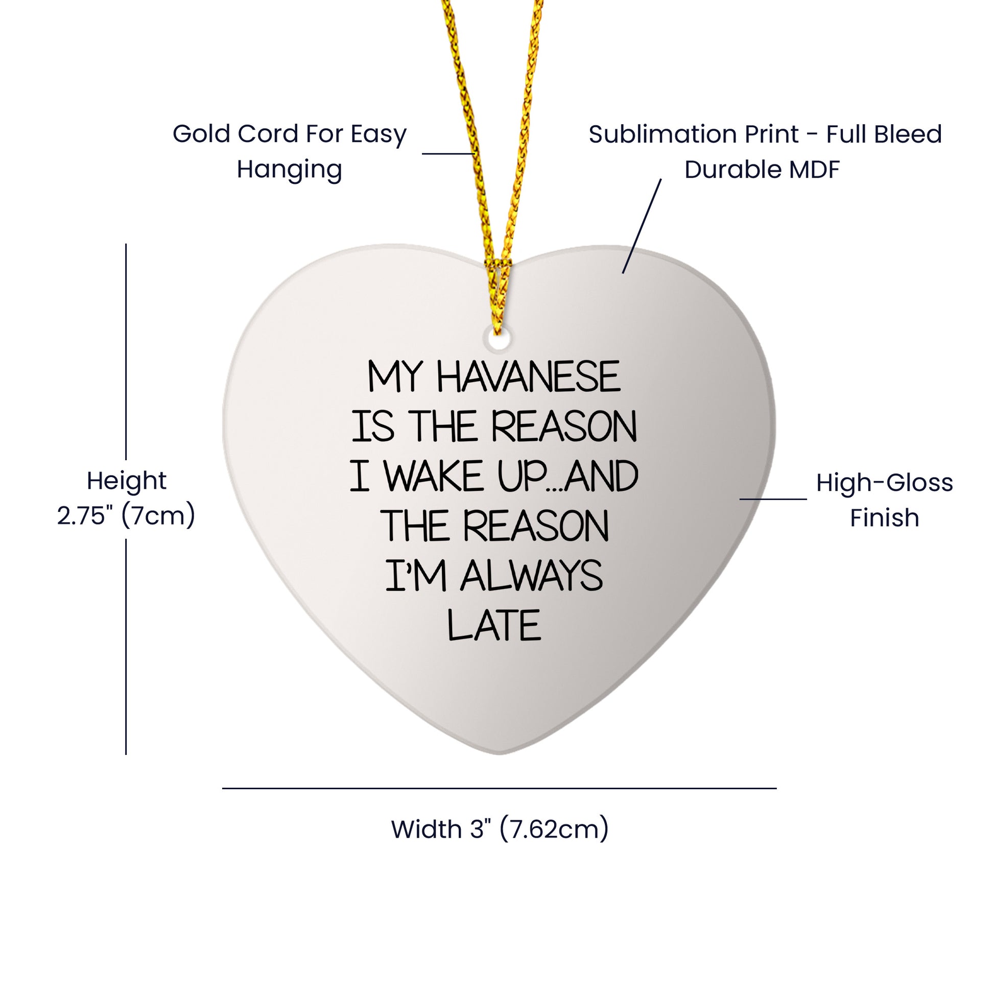 Havanese Dog Lovers Heart Ornament with Funny Quote, Christmas Unique Gifts