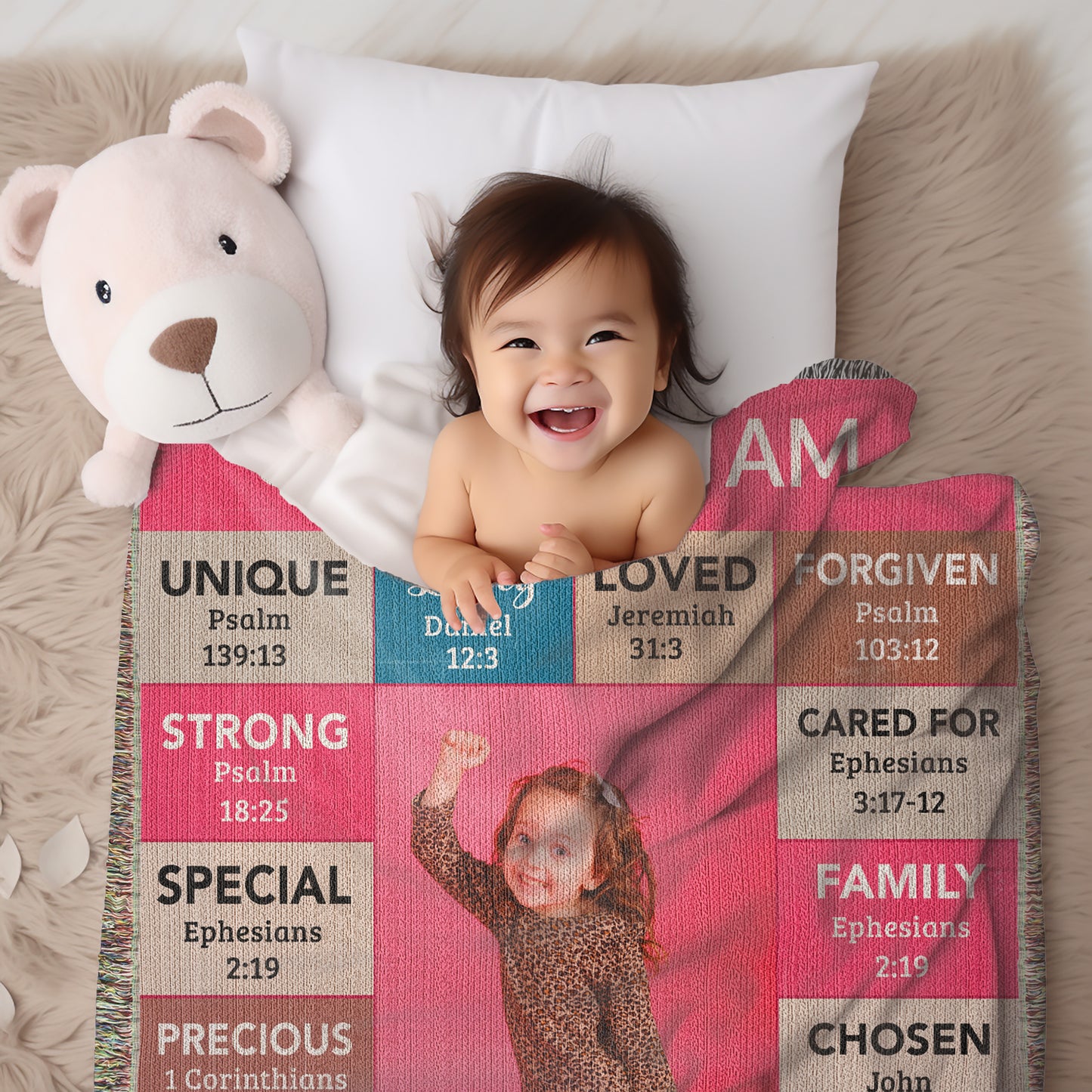 God Says I Am Personalized Woven Blanket – Custom Name & Photo – Christian Throw Blanket with Bible Verses – Faith Gift for Daughter, Granddaughter, Niece, or Goddaughter - Mallard Moon Gift Shop