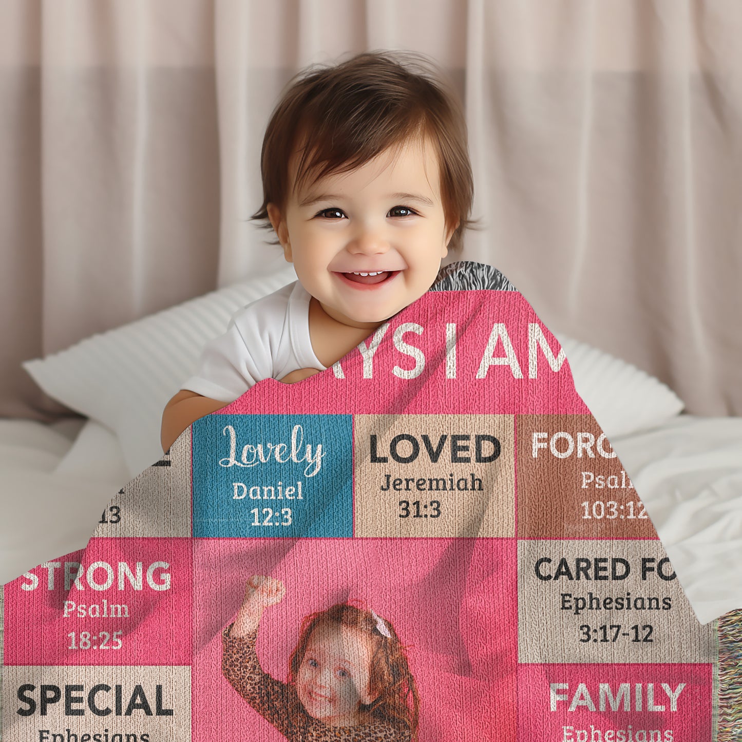 God Says I Am Personalized Woven Blanket – Custom Name & Photo – Christian Throw Blanket with Bible Verses – Faith Gift for Daughter, Granddaughter, Niece, or Goddaughter - Mallard Moon Gift Shop