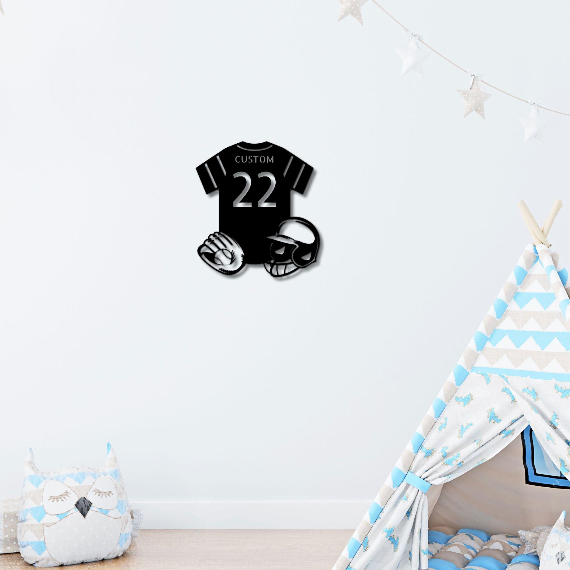 Baseball Gear Custom Name and Jersey Number Metal Wall Sign - Mallard Moon Gift Shop