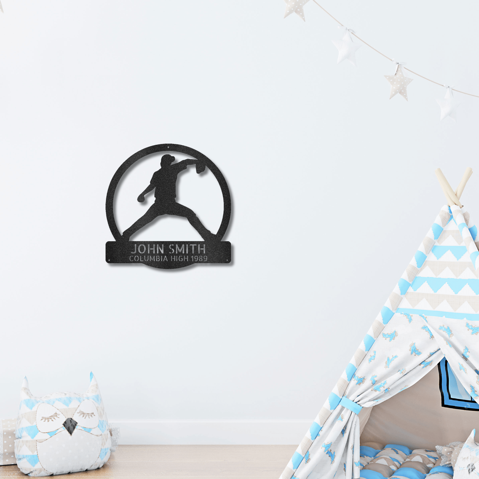 Baseball Pitcher Custom Name Metal Art Wall Sign - Mallard Moon Gift Shop