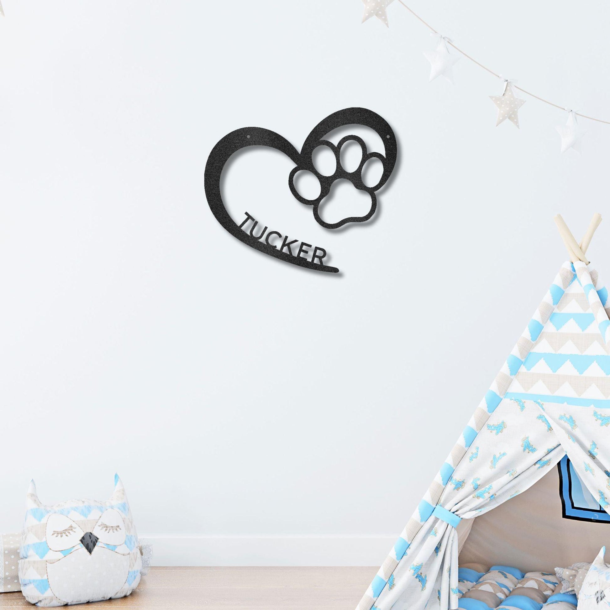 Puppy Love Paw Print Monogram Personalized Metal Art Wall Sign - Mallard Moon Gift Shop