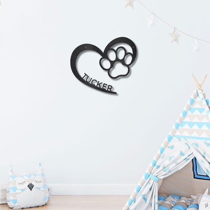 Puppy Love Paw Print Monogram Personalized Metal Art Wall Sign - Mallard Moon Gift Shop