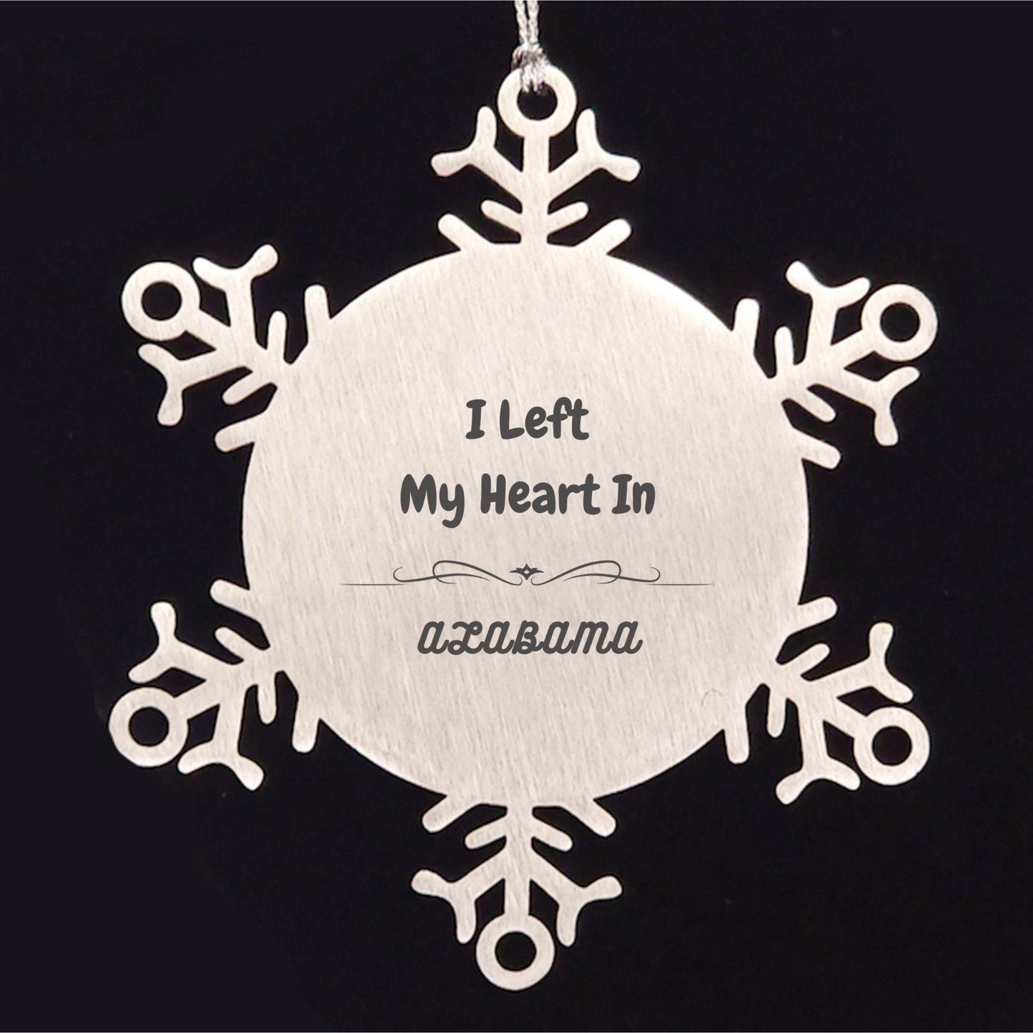 I Left My Heart In Alabama Gifts, Meaningful Alabama State for Friends, Men, Women. Snowflake Ornament for Alabama People
