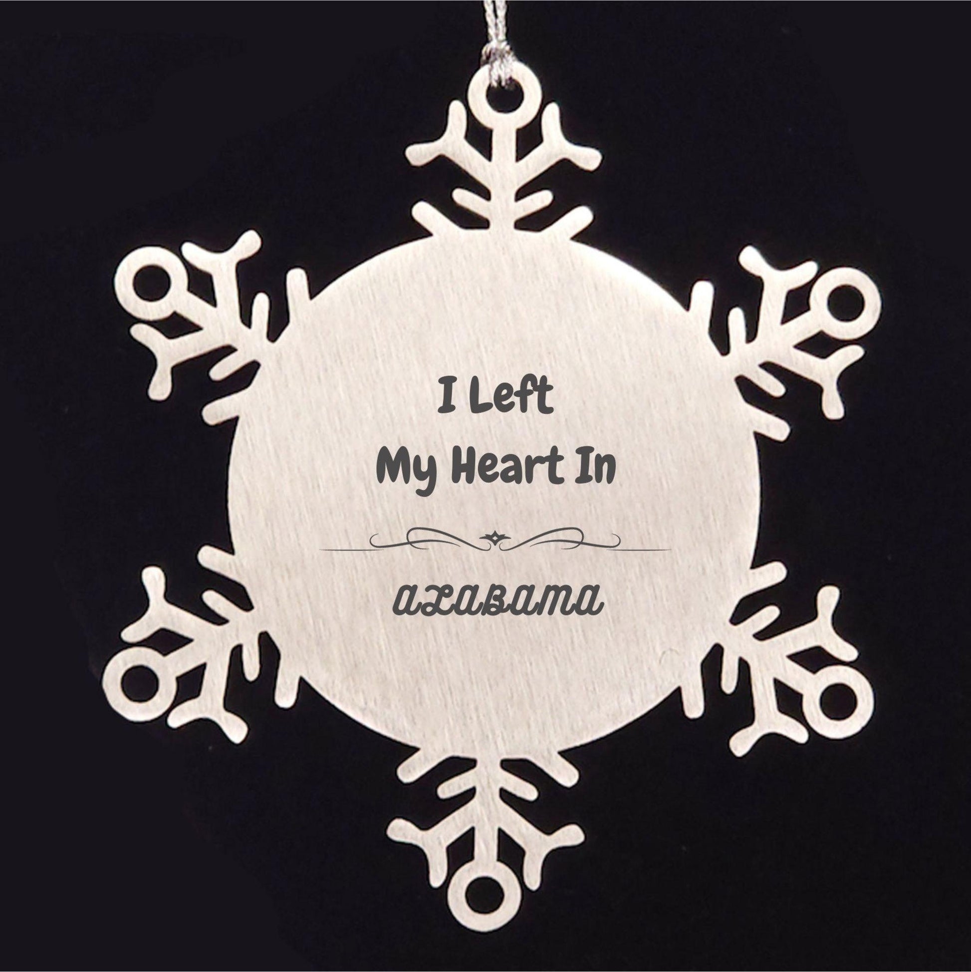 I Left My Heart In Alabama Gifts, Meaningful Alabama State for Friends, Men, Women. Snowflake Ornament for Alabama People