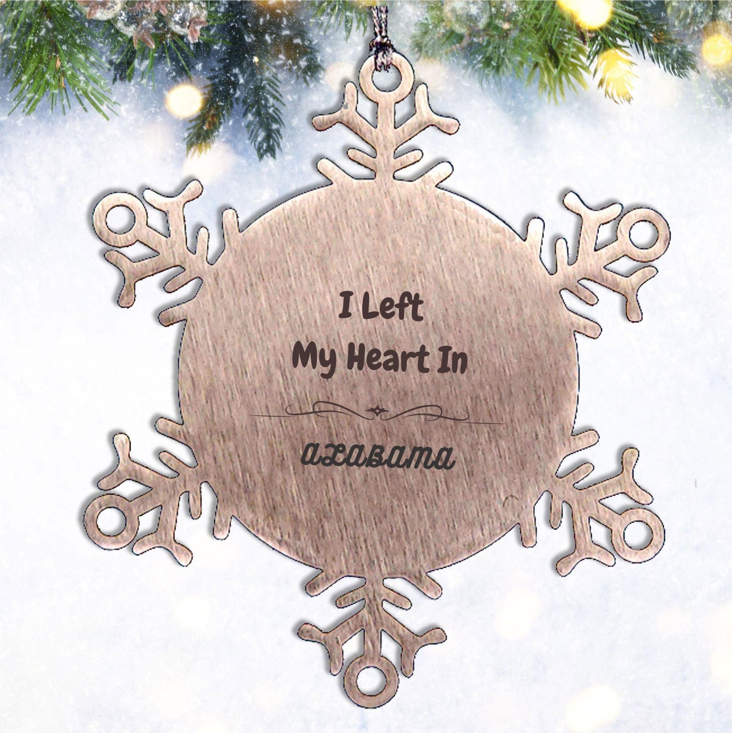 I Left My Heart In Alabama Gifts, Meaningful Alabama State for Friends, Men, Women. Snowflake Ornament for Alabama People