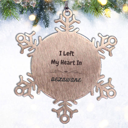I Left My Heart In Delaware Gifts, Meaningful Delaware State Snowflake Ornament for Delaware People