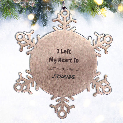 I Left My Heart In Florida Gifts, Meaningful Florida State for Friends, Men, Women. Snowflake Ornament for Florida People