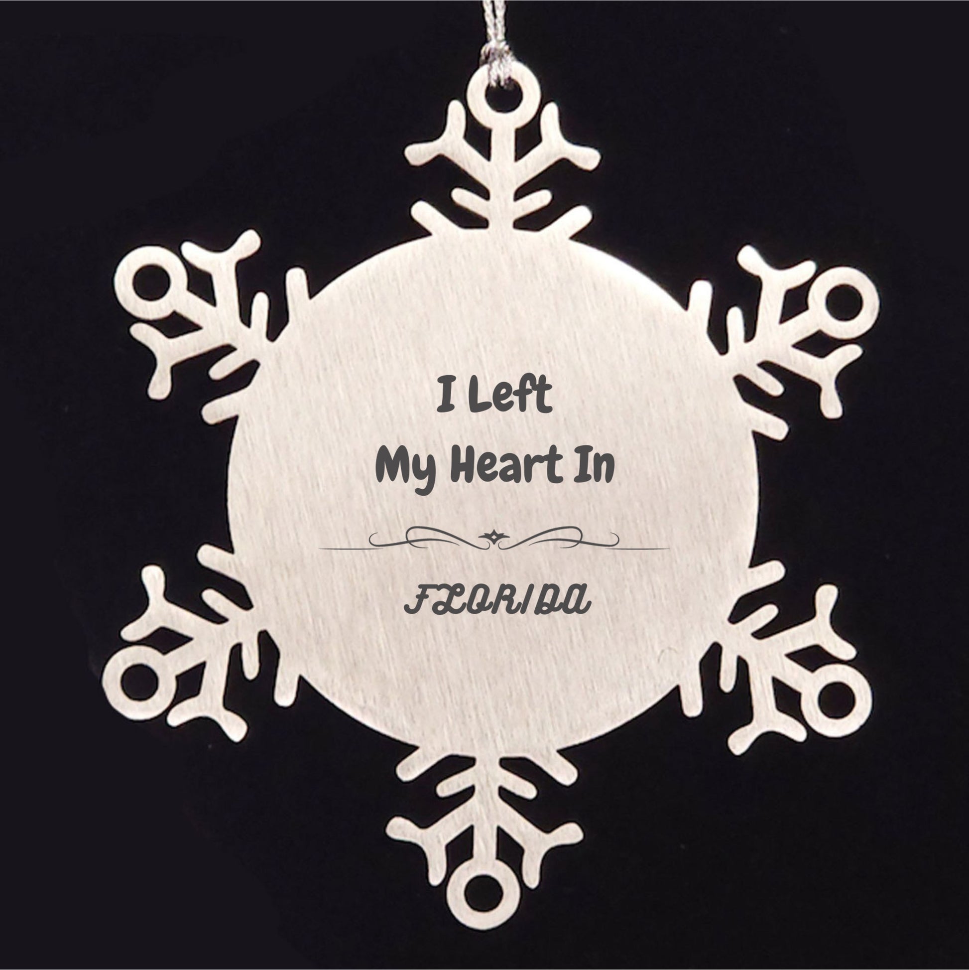 I Left My Heart In Florida Gifts, Meaningful Florida State for Friends, Men, Women. Snowflake Ornament for Florida People