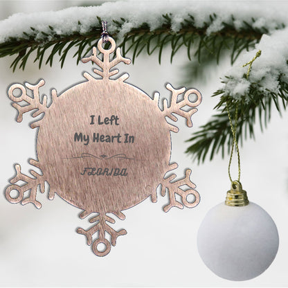 I Left My Heart In Florida Gifts, Meaningful Florida State for Friends, Men, Women. Snowflake Ornament for Florida People