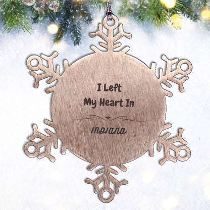 I Left My Heart In Indiana Gifts, Meaningful Indiana State for Friends, Men, Women. Snowflake Ornament for Indiana People