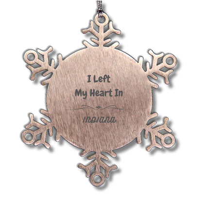 I Left My Heart In Indiana Gifts, Meaningful Indiana State for Friends, Men, Women. Snowflake Ornament for Indiana People