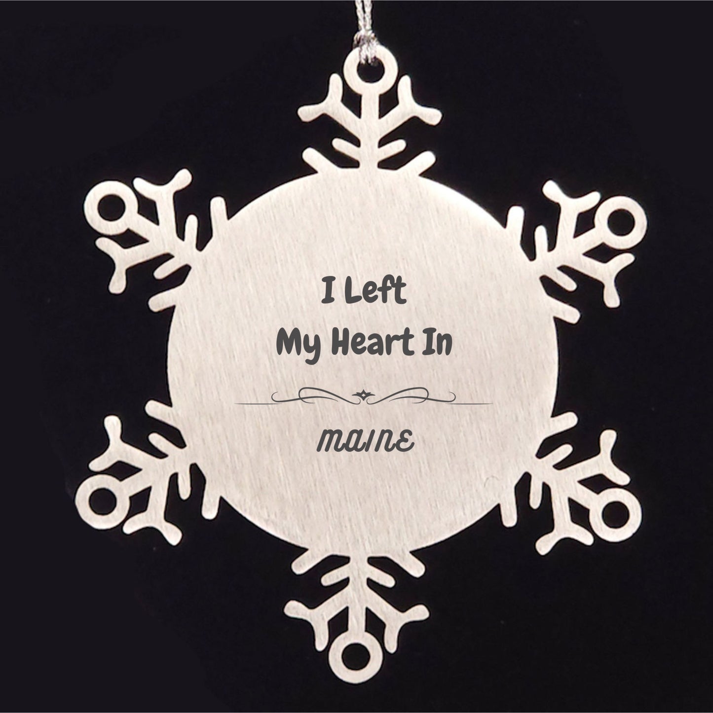 I Left My Heart In Maine Gifts, Meaningful Maine State for Friends, Men, Women. Snowflake Ornament for Maine People