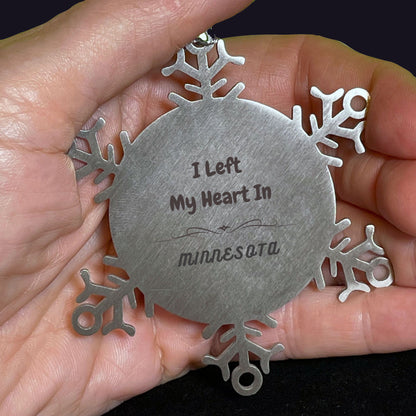 I Left My Heart In Minnesota Gifts, Meaningful Minnesota State for Friends, Men, Women. Snowflake Ornament for Minnesota People