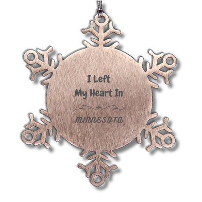 I Left My Heart In Minnesota Gifts, Meaningful Minnesota State for Friends, Men, Women. Snowflake Ornament for Minnesota People