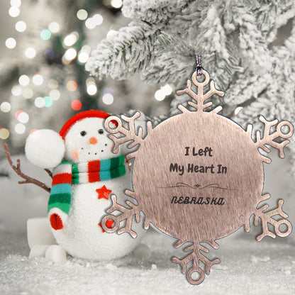 I Left My Heart In Nebraska Snowflake Ornament Christmas Gifts