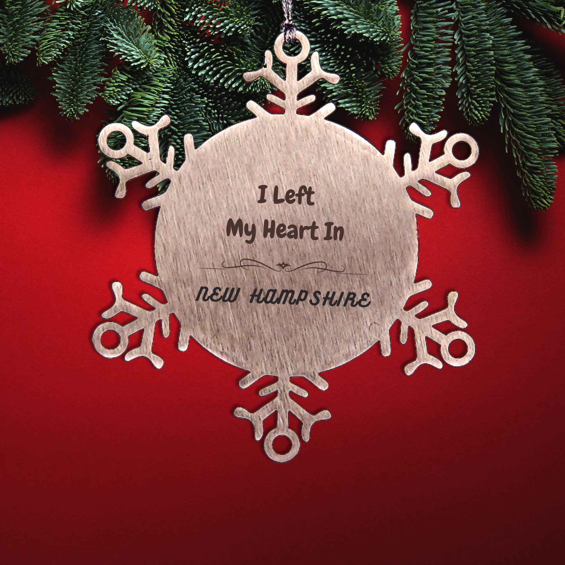 I Left My Heart In New Hampshire Snowflake Ornament Christmas Gifts
